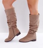 Asos Capital Wide Fit Slouch Knee Boots - Beige