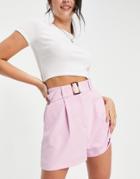 Asos Design Belted Mom Short In Pink