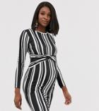 Blume Maternity Exclusive Twist Front Stretch Midi Dress In Black And White Stripe - Black