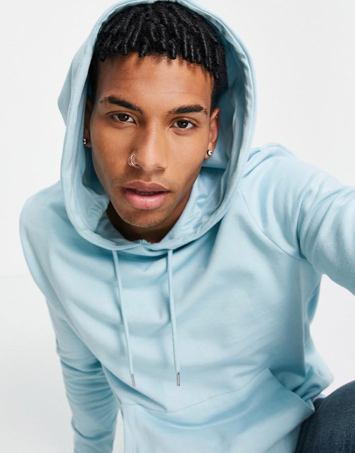 Asos Design Organic Hoodie In Light Blue-blues
