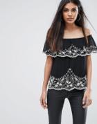 Lipsy Off Shoulder Top With Beading-black