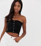 Asos Design Tall Button Through Shirred Bandeau-black