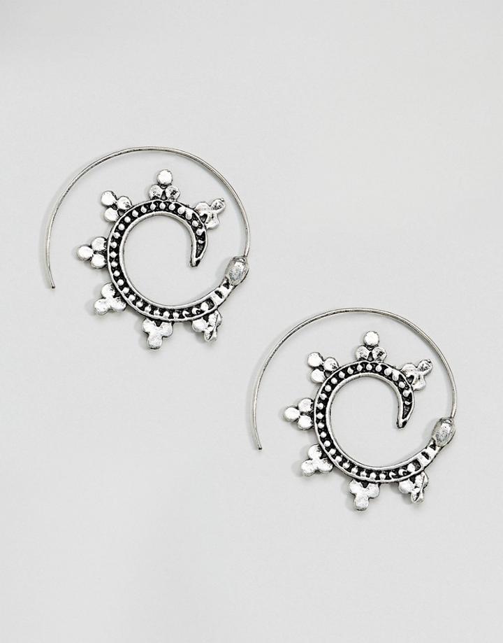 Asos Ornate Thread Through Hoop Earrings - Silver