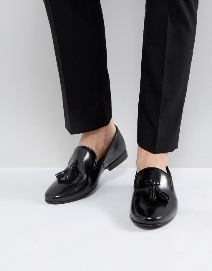 Walk London Strutt Hi Shine Tassel Loafers - Black