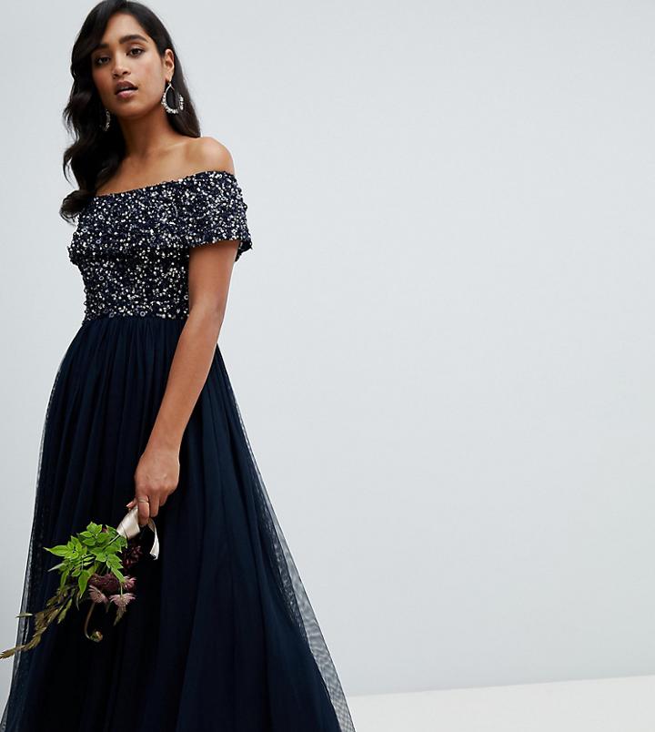 Maya Bardot High Low Maxi Dress In Navy