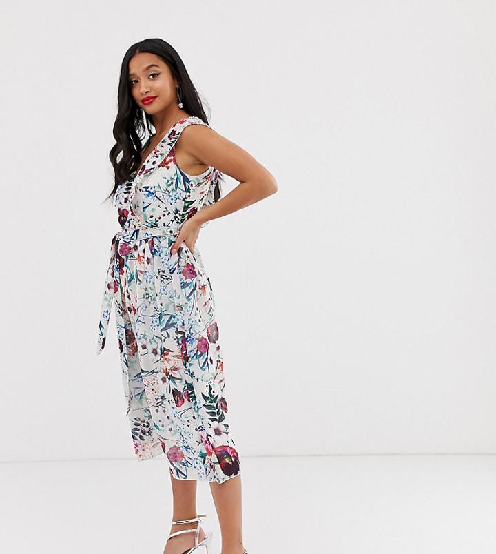 Little Mistress Petite All Over Midi Skater Dress In Multi Floral Print