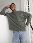 Asos Design Long Sleeve T-shirt In Washed Gray-grey