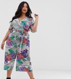 Influence Plus Culottes Jumpsuit In Stripe Floral Mix - Multi
