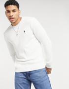 Polo Ralph Lauren Player Logo Heavy Cotton Knit Sweater In White