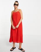 & Other Stories High Neck Pleated Midi Dress In Red