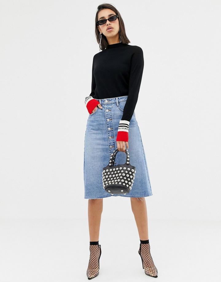 Miss Sixty Button Through A Line Denim Skirt-blue