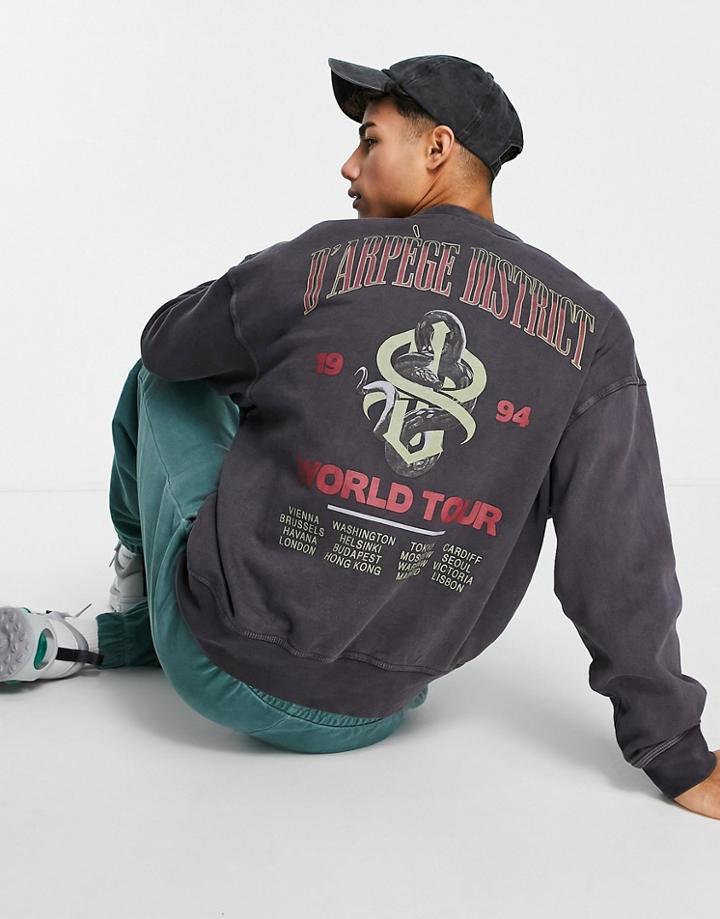 River Island Sweat With Back Print In Washed Gray