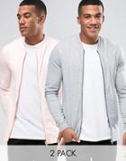 Asos Muscle Fit Jersey Bomber 2 Pack In Pink/gray Marl Save - Multi