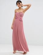 Asos Wedding Chiffon Bandeau Maxi Dress With Detachable Corsage - Pink