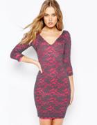 Hedonia Indigo Lace Bodycon Dress - Pink