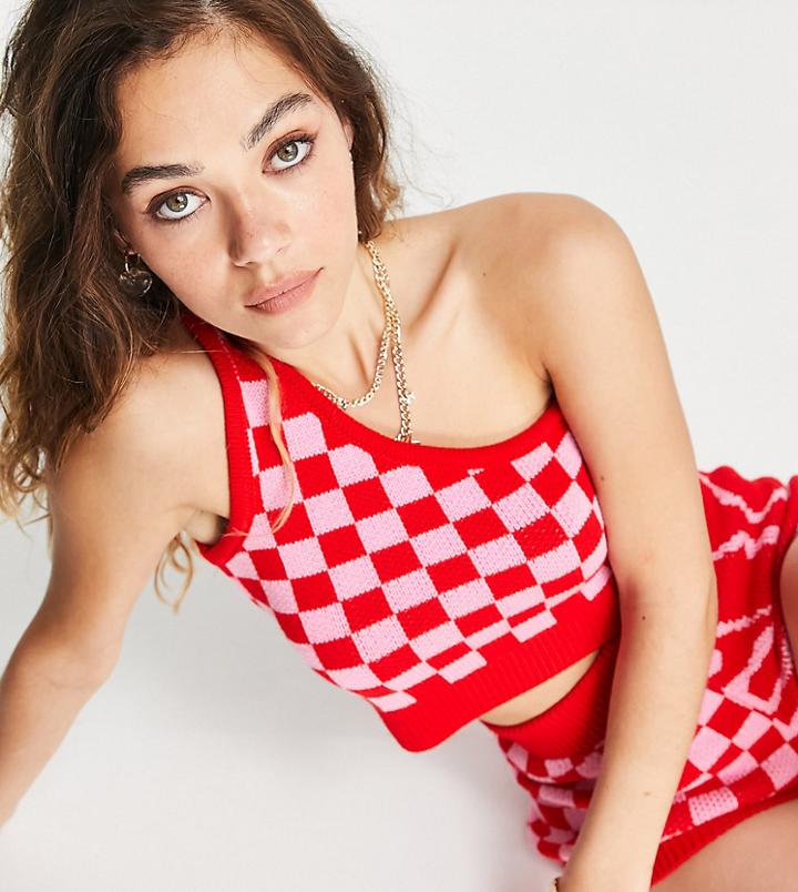 Collusion Asymetric Tank Top In Checkerboard Print - Part Of A Set-multi