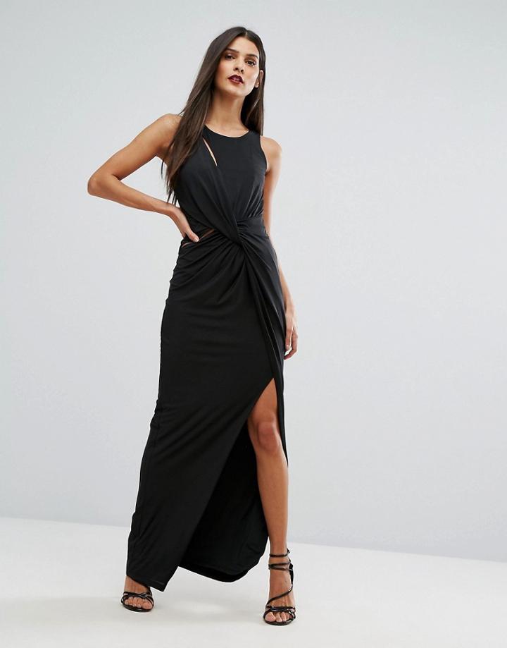 Forever Unique Wrap Thigh High Split Maxi Dress - Black