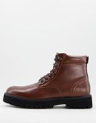 Asos Design Lace Up Boot In Brown Faux Leather With Padded Cuff Detail
