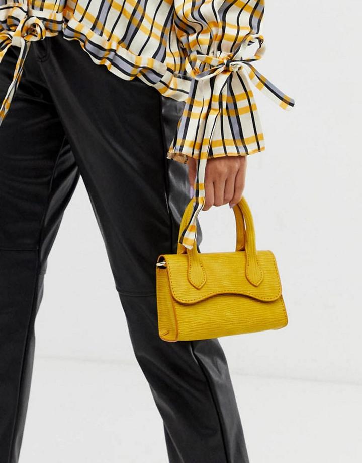 Asos Design Micro Grab Bag With Curved Flap And Detachable Strap-yellow