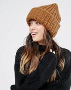 Monki Cable Knit Beanie Hat - Brown
