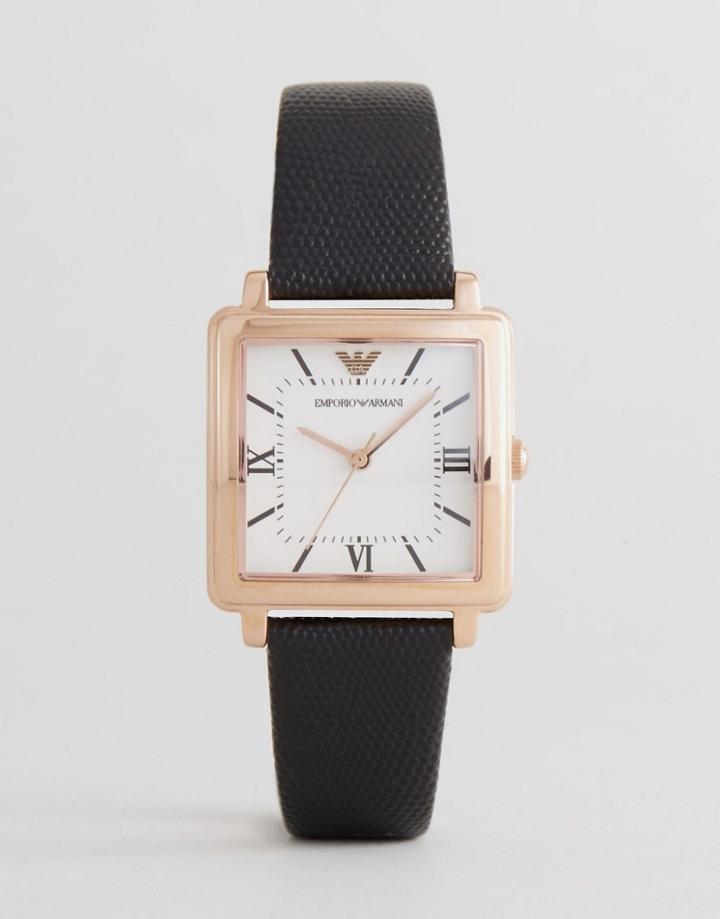 Emporio Armani Ar11067 Square Leather Watch In Black - Black