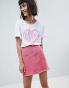 Pieces Denim Skirt With Pockets - Pink
