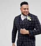 Asos Plus Wedding Skinny Suit Jacket In Navy Windowpane Check - Navy