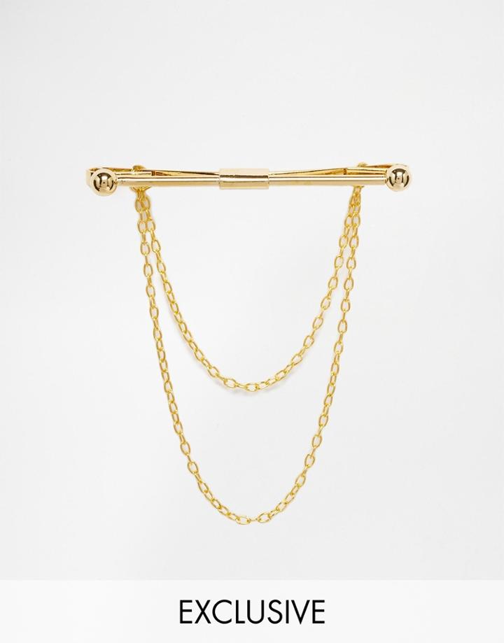 Reclaimed Vintage Tie Clip With Chain - Gold