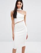 Missguided Asymmetric Neck Mesh Insert Midi Dress - White