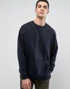 Asos Oversized Longline Sweatshirt With Side Panels - Black