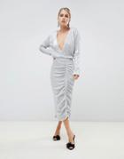 Lavish Alice Sequin Embellished Midi Dress In Silver Iridescent - Silver