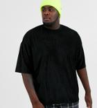 Asos Design Plus Oversized T-shirt With Half Sleeve In Ribbed Velour In Black