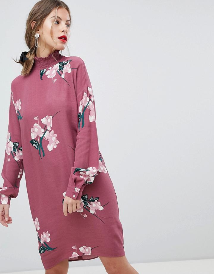 Vila High Neck Floral Dress - Pink