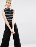 Monki Striped Top - Black White Wide S