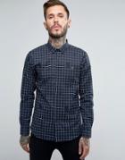 Farah Slim Print Broken Check Shirt Buttondown In Navy - Navy
