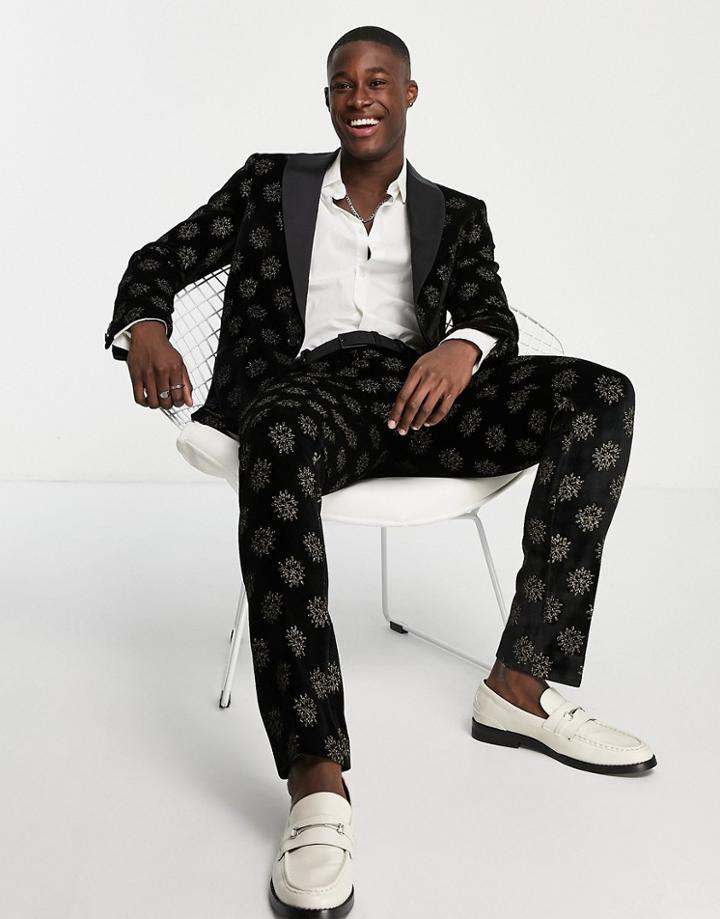 Twisted Tailor Westgate Skinny Suit Pants In Black With Gold Star Foil Print