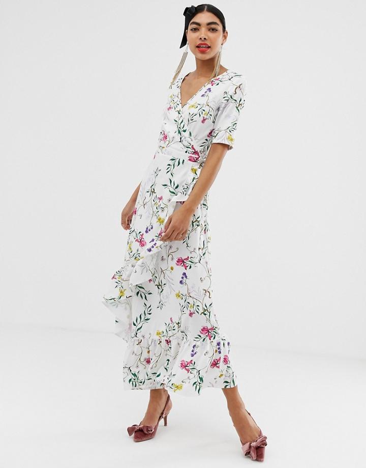 Unique21 Floral Wrap Short Sleeve Maxi Dress-multi