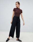 Monki Cropped Dot Print Wide Leg Pants In Black - Black