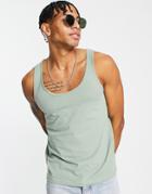 Asos Design Organic Tank In Washed Khaki-green
