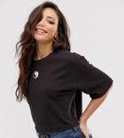 Asos Design Tall Cropped Waffle T-shirt With Yin Yang Embroidery In Wash-gray
