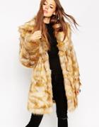 Asos Coat In Pelted Vintage Faux Fur & Shawl Collar - Tan