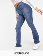 Asos Design Hourglass High Rise 'lift And Contour' Flare Jeans In Midwash-blue