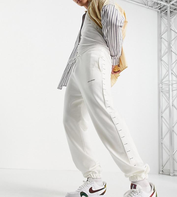 Collusion Oversized Sweatpants With Logo Tape In Ecru - Part Of A Set-white