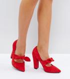 The March Red Bow Front Block Heeled Pumps - Red
