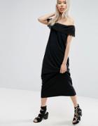Asos Off Shoulder Lace Trim Maxi Dress - Black