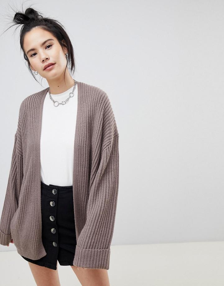 Pull & Bear Throw On Cardigan In Khaki - Green