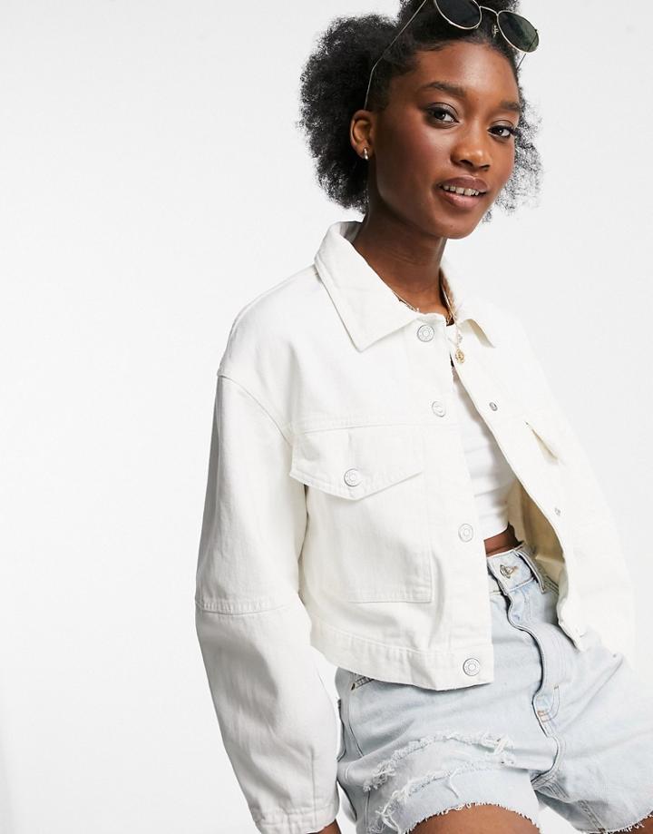 Bershka Organic Cotton Jacket With Large Pockets In White