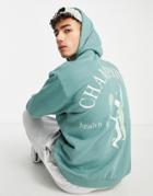 Asos Actual Oversized Hoodie With Back Sports Graphic Print In Teal-green