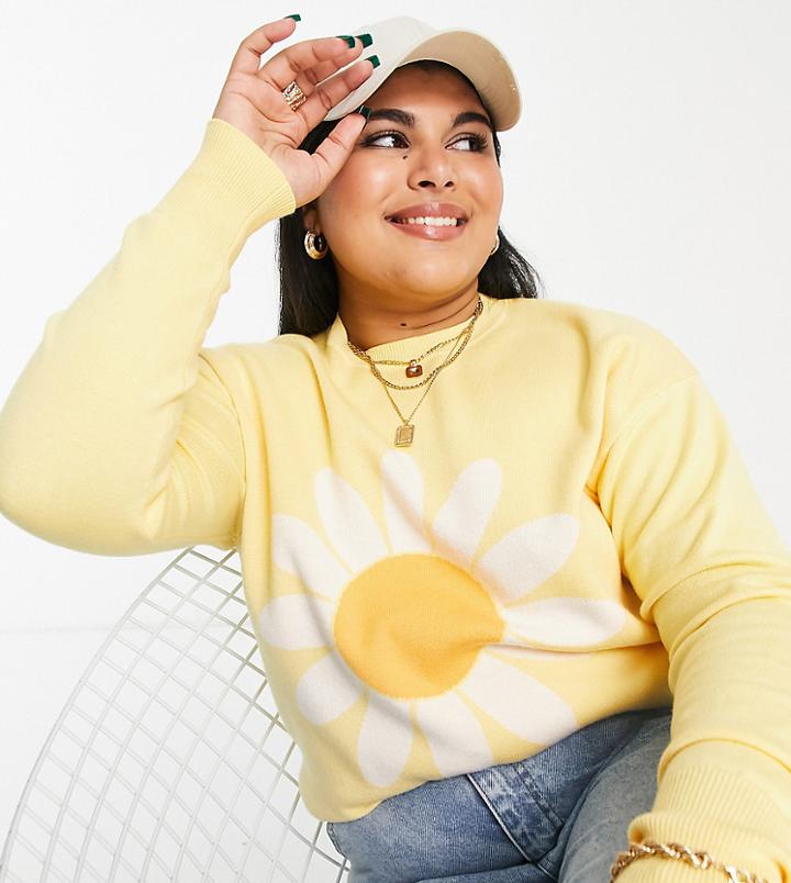 Simply Be Daisy Sweater In Yellow