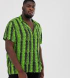 Asos Design Plus Festival Regular Fit Shirt In Neon Snake Print-green